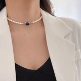 925 Sterling Silver Pearl Agate Pendant Necklace Minimalist Jewelry