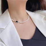 925 Sterling Silver Pearl Agate Pendant Necklace Minimalist Jewelry