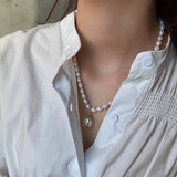 925 Silver Pearl Chain Water Drop Pendant Necklace French Style Office Jewelry