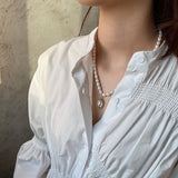 925 Silver Pearl Chain Water Drop Pendant Necklace French Style Office Jewelry
