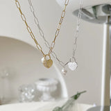 925 Silver Pearl Frosted Heart Pendant Necklace for Women