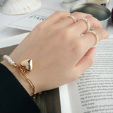 925 Silver Pearl Heart Bracelet Wide Chain Temperament Jewelry
