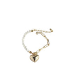 925 Silver Pearl Heart Bracelet Wide Chain Temperament Jewelry