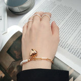 925 Silver Pearl Heart Bracelet Wide Chain Temperament Jewelry