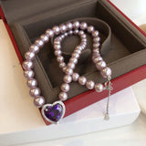 925 Silver Purple Pearl Heart Necklace for Women Christmas Jewelry