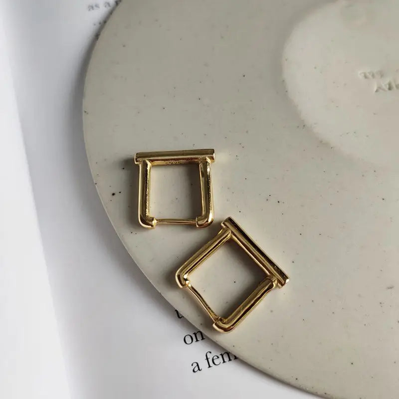 925 Silver Rectangle Stud Earrings Geometric Art Fashion Jewelry