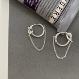 925 Silver Rope Knot Tassel Hoop Earrings Chain Tie A Knot Earrings Women