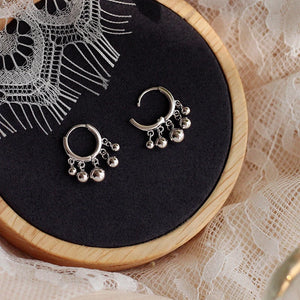 925 Sterling Silver Round Ball Tassel Hoop Earrings