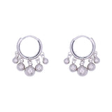 925 Sterling Silver Round Ball Tassel Hoop Earrings