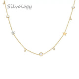 925 Silver Zircon Star Necklace Romantic Texture Choker Jewelry