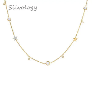 925 Silver Zircon Star Necklace Romantic Texture Choker Jewelry
