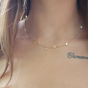 925 Silver Zircon Star Necklace Romantic Texture Choker Jewelry