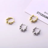 925 Silver Beads Hoop Earrings French Style Minimalist Jewelry Gift