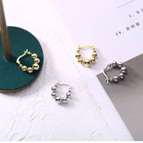 925 Silver Beads Hoop Earrings French Style Minimalist Jewelry Gift