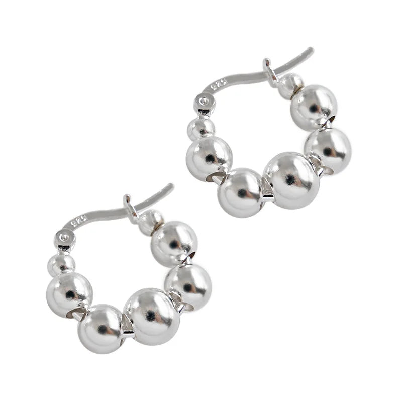 925 Silver Round Beads Hoop Earrings Minimalist Fashionable Earrings