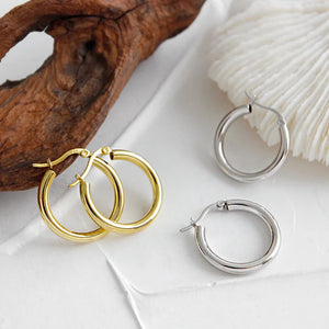 925 Silver Round Hoop Earrings Geometric Women Minimalist Jewelry