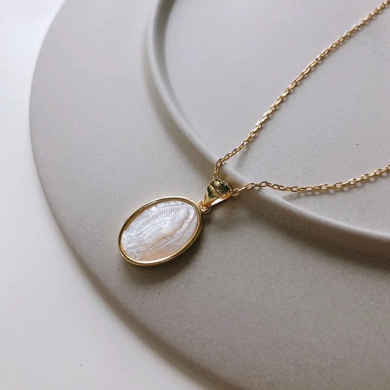925 Silver Shell Angel Baby Necklace Round Women Pendant