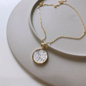 925 Silver Shell Angel Baby Necklace Round Women Pendant