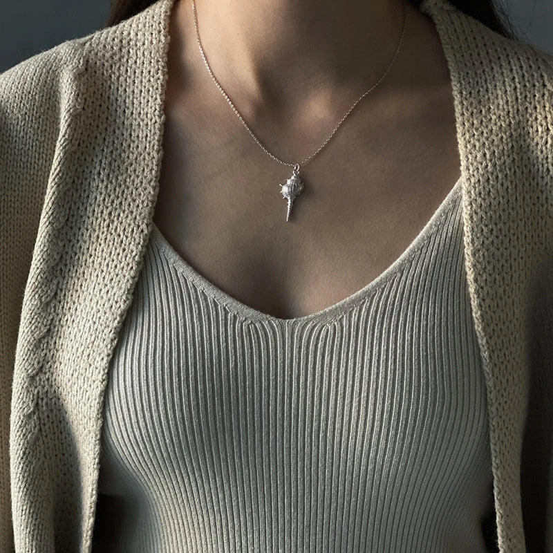 Sterling Silver Shell Conch Pendant Necklace Nordic Style