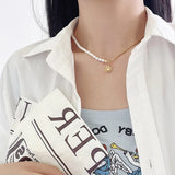 925 Silver Shell Pearl Pendant Necklace Asymmetrical Twist Chain Jewelry