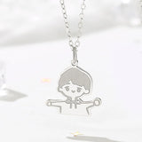 925 Silver Cartoon Couple Pendant Necklace Childhood Sweetheart