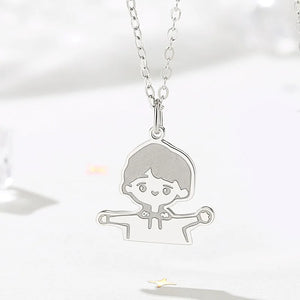 925 Silver Cartoon Couple Pendant Necklace Childhood Sweetheart