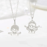 925 Silver Cartoon Couple Pendant Necklace Childhood Sweetheart