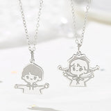 925 Silver Cartoon Couple Pendant Necklace Childhood Sweetheart