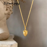 925 Silver Strawberry Pendant Necklace Double Chain Top Jewelry