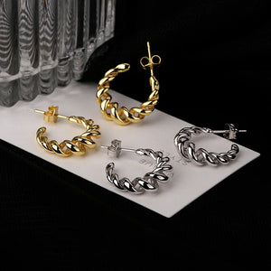 925 Silver Spiral Weave Stud Earrings Women Twist Line Western Style Jewelry