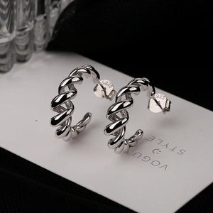 925 Silver Spiral Weave Stud Earrings Women Twist Line Western Style Jewelry