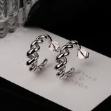 925 Silver Spiral Weave Stud Earrings Women Twist Line Western Style Jewelry