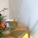 925 Silver Square Rose Flower Pendant Necklace for Women