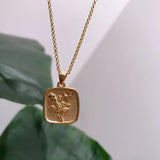 925 Silver Square Rose Flower Pendant Necklace for Women