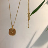 925 Silver Square Rose Flower Pendant Necklace for Women