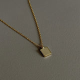 925 Silver Square Charm Necklace Glossy Choker for Women