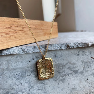 925 Silver Square Texture Pendant Necklace for Women