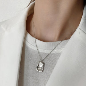925 Silver Square Texture Pendant Necklace for Women