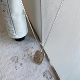 925 Silver Square Texture Pendant Necklace for Women
