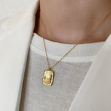 925 Silver Square Texture Pendant Necklace for Women