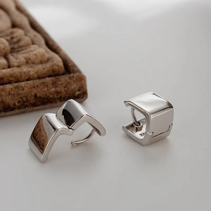 925 Silver Square Earrings Gloss Minimalist Studs for Women Office