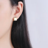 925 Silver Square Earrings Gloss Minimalist Studs for Women Office