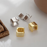 925 Silver Square Earrings Gloss Minimalist Studs for Women Office