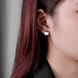 925 Silver Square Earrings Gloss Minimalist Studs for Women Office