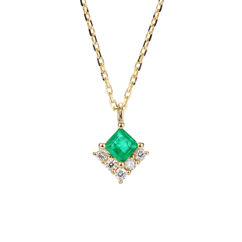 925 Silver Square Emerald Necklace Vintage Pendant for Women