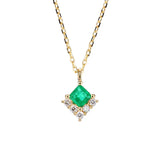925 Silver Square Emerald Necklace Vintage Pendant for Women