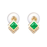 925 Silver Square Emerald Necklace Vintage Pendant for Women