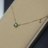 925 Silver Square Emerald Pendant Necklace 14K Japanese Style
