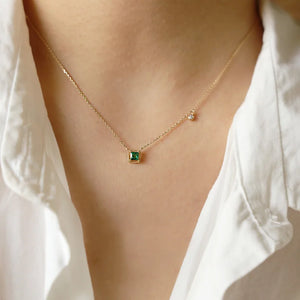 925 Silver Square Emerald Pendant Necklace 14K Japanese Style