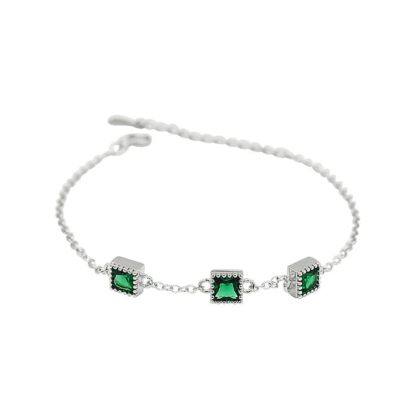 925 Silver Green Zircon Bracelet Minimalist Jewelry Girls Gift